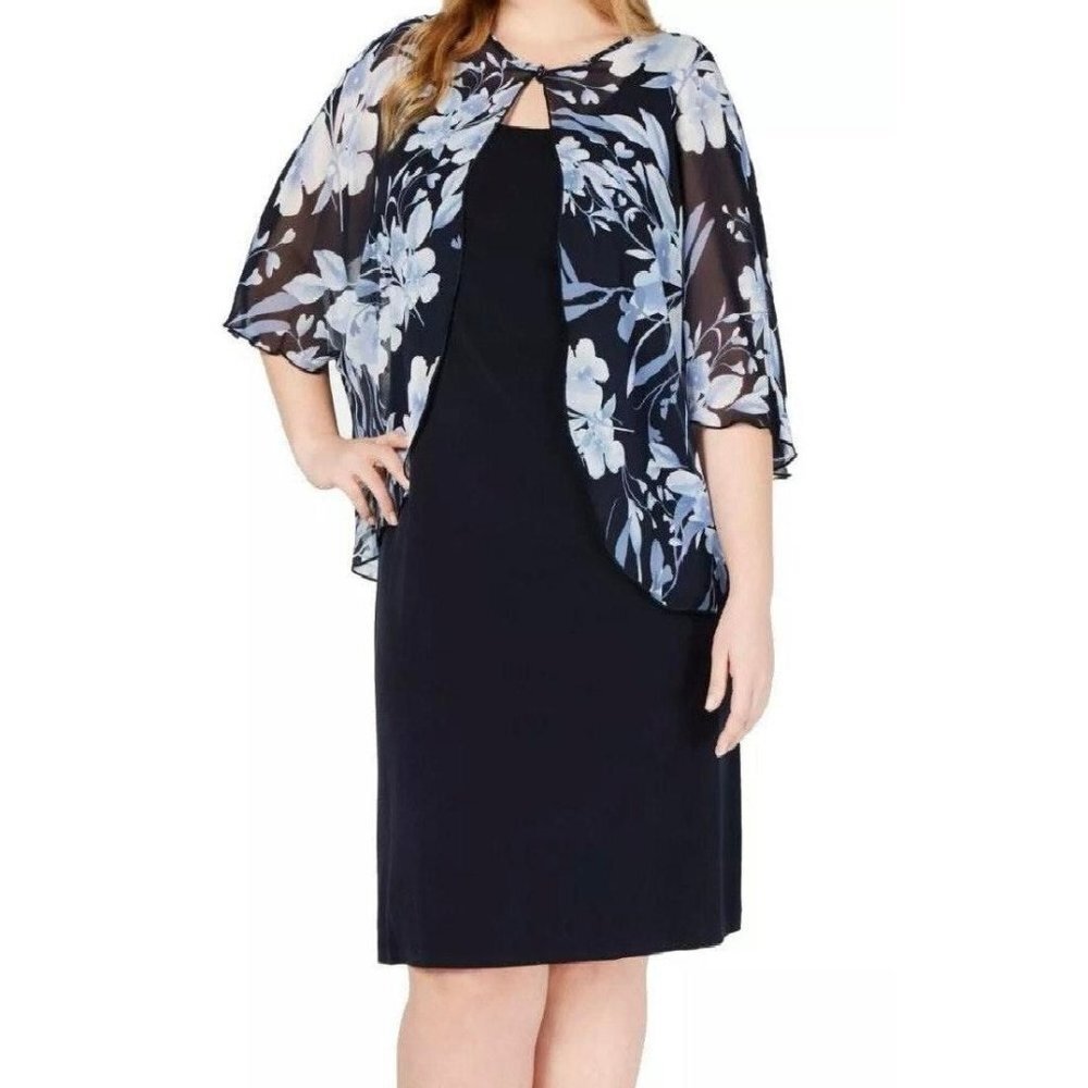 Women's Midi Dress with Chiffon Floral Cape, Sz 8